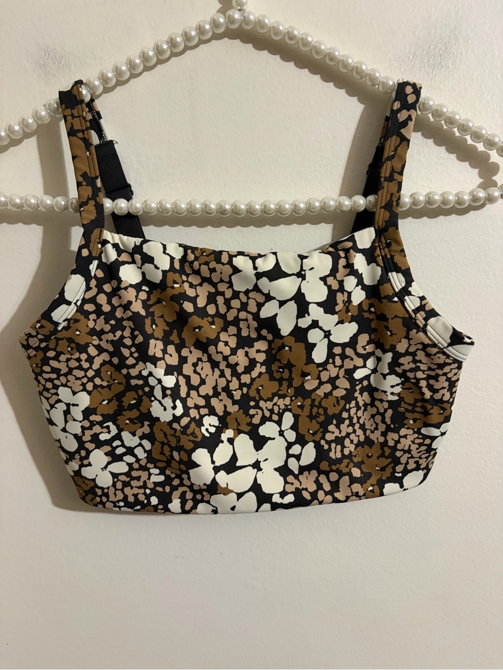 Floral Print Cropped Tank Top in Black, White & Brown